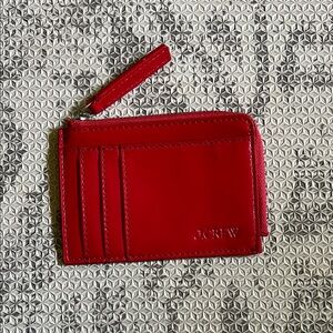 J. Crew Bright Red Leather Zip Card Holder